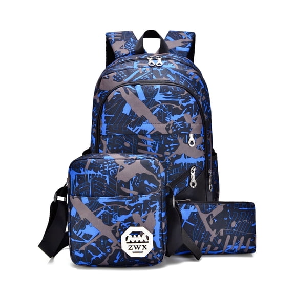 Tyethy School Backpack Boys School Bag Set with Crossbody Bag and Pencil Case, 3-in-1 Kids Bookbag for Elementory, Blue