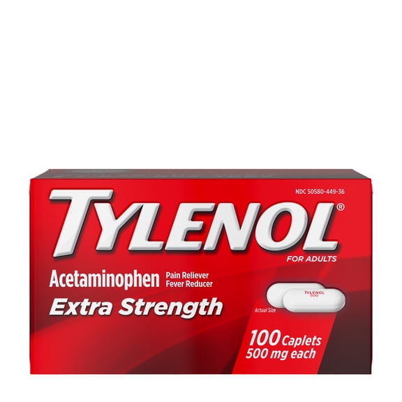 Tylenol Extra Strength 500mg Acetaminophen Caplets, 100 Count