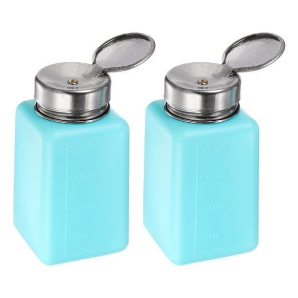 Uxcell 2Pcs Solvent Alcohol Dispensers 200ml Push Down Liquid Dispenser Pump w Stainless Steel Lid, Blue