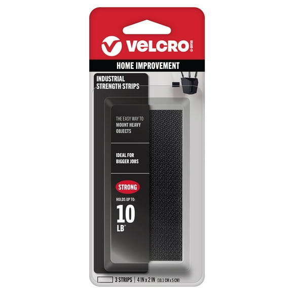 VELCRO Brand Industrial Strength Heavy Duty Strips, Indoor & Outdoor Use, Superior Adhesive Holding Power on Smooth Surfaces, 4in x 2in Black Strips 3 Count