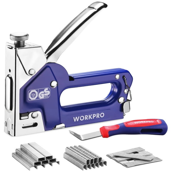 WORKPRO 3-in-1 Staple Gun Kit with 1500 Staples & Remover, Compatible with T50, U-Type, Brad Nails  Heavy Duty Manual Stapler for Upholstery & DIY