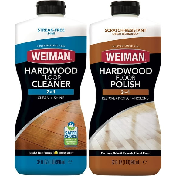 Weiman Hardwood Floor Cleaner & Hardwood Polish & Restore High Shine Floor Polish Kit - Restore Dull Hardwood Floors