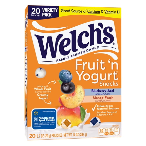 Welch's Fruit 'N Yogurt Blueberry-Acai. & Mango-Peach Soft Fruit Snacks, .7 oz, 20 Count