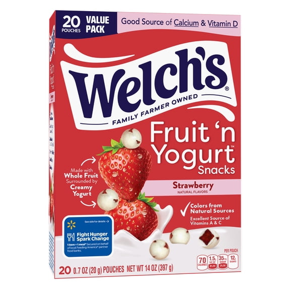 Welch's Fruit 'N Yogurt Strawberry Soft Fruit Snacks, .7 oz, 20 Count