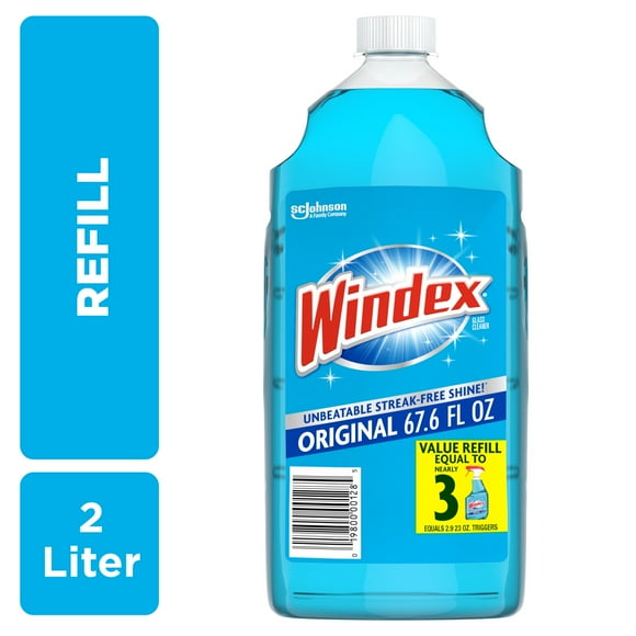 Windex Glass,Window, and Mirror Cleaner Refill, Original Blue, 2 L