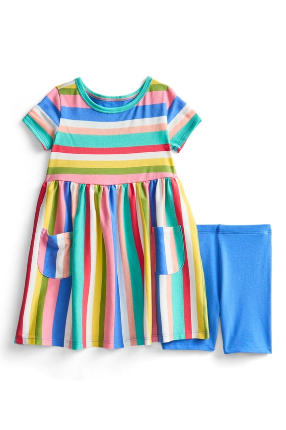 Toddler Girls Printed Dress and Bike Shorts Outfit Set, 2-Piece, Sizes 18M-5T