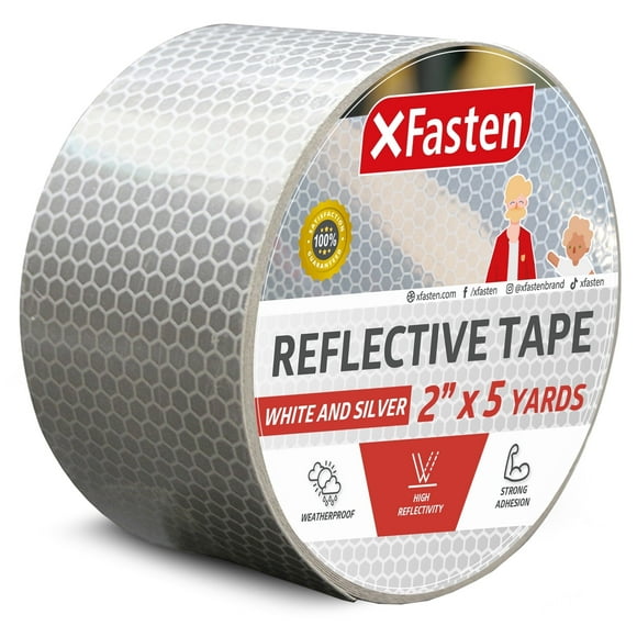 XFasten High Visibility Reflective Tape, White, 2" x 5 Yards, Weatherproof Safety
