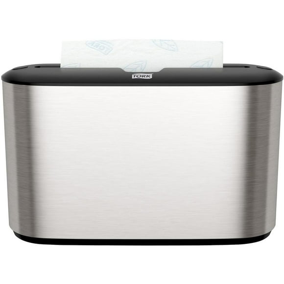 Tork 302030 12.68 in. x 4.56 in. x 7.92 in. Xpress Countertop Towel Dispenser - Stainless Steel/Black