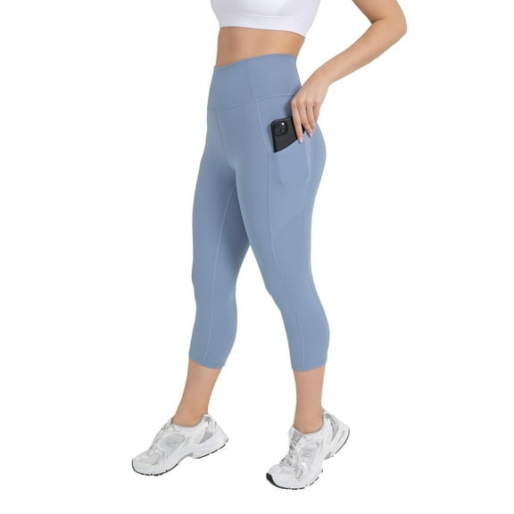 YITTY Active Women's UltraLuxe High-Waist Pocket Legging, Athleisure, 4-Way-Stretch, Elemental Blue, M, Capri | 19" Inseam
