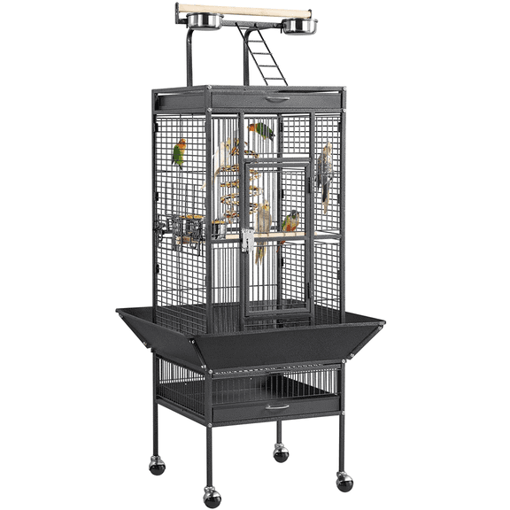 Yaheetech 61.5''H Rolling Play Top Metal Bird Cage,Hammered Black