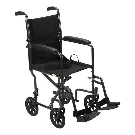 Drive Medical Transport Wheelchair Steel 17 inch Seat Width x 16"D 250 lbs. Weight Capacity TR37E-SV, 1 Ct