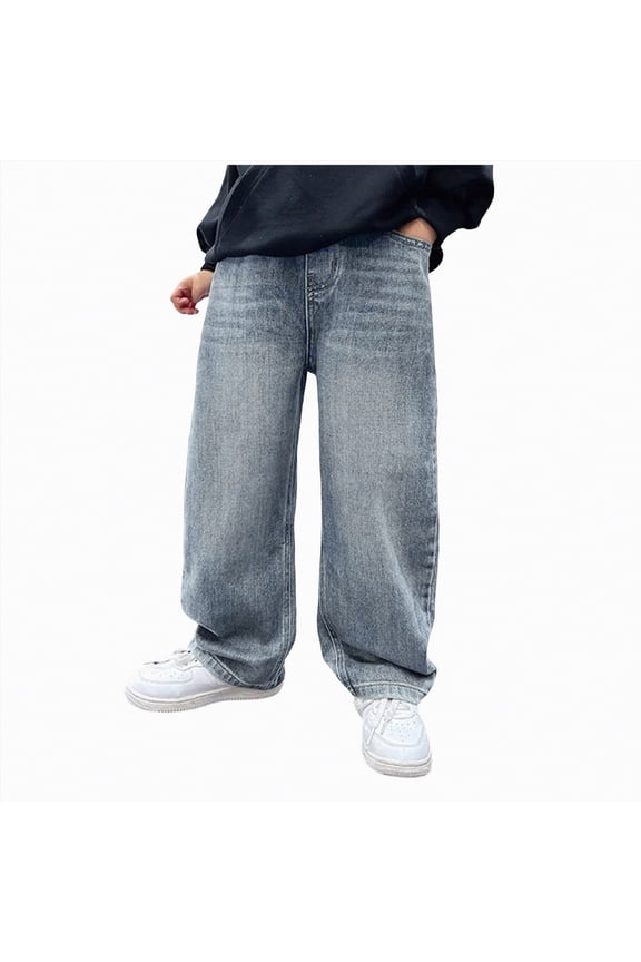 Jeans for Boys 14-16 Boys Baggy Jeans, Wide Leg Elastic Waist Denim Pants Loose Fit Trousers Vintage Y2K Streetwear(Blue,11-12 Years)