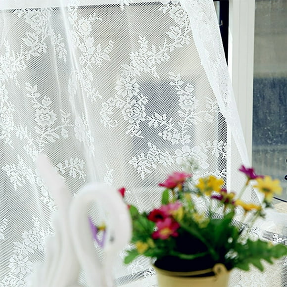 yulier Floral Lace Sheer Curtain , Rod Pocket Vintage Flower Embroidered Voile Drapes for Living Room Bedroom Window Decor, White